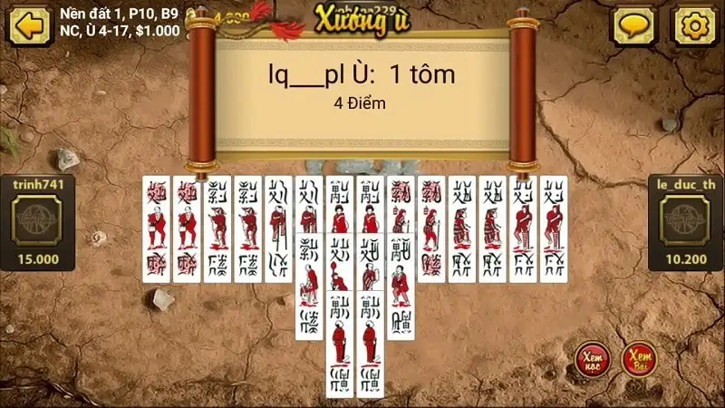 Các hành động chơi game bài Chắn tại X8 