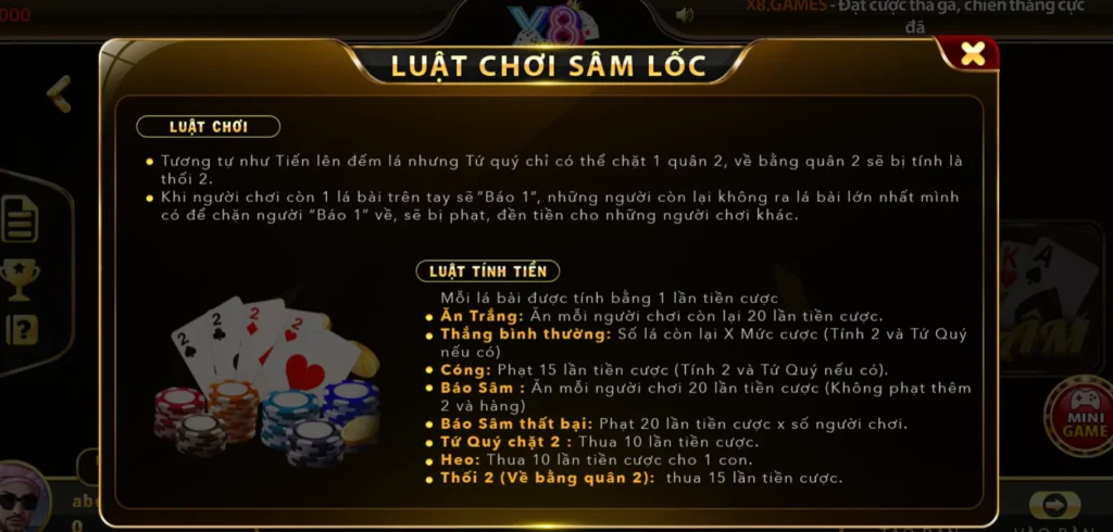 Cổng game X8 hướng dẫn chi tiết luật chơi bài Sâm Lốc 